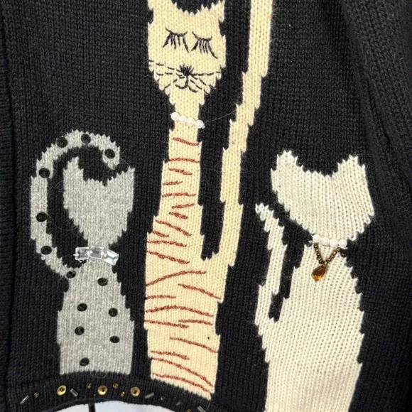 Vintage Designers‎ Originals Sweater Womens Medium Petite Black Cat Lover Zip - Picture 9 of 10